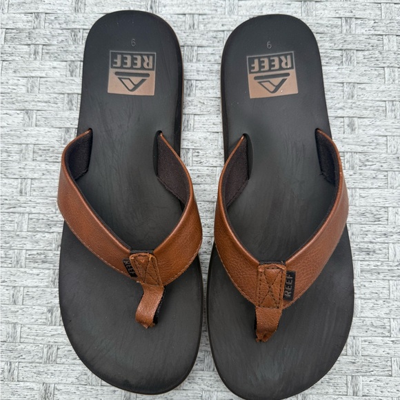Reef Men’s Brown Leather Strap thong Flip-Flop Sandals, size 9. - Picture 1 of 5